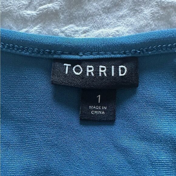 Torrid Studio Knit blue, lace sleeve blouse. - Picture 2 of 6